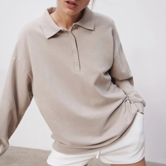 NWT, ZARA WASHED EFFECT POLO, Beige, M - Picture 2 of 2